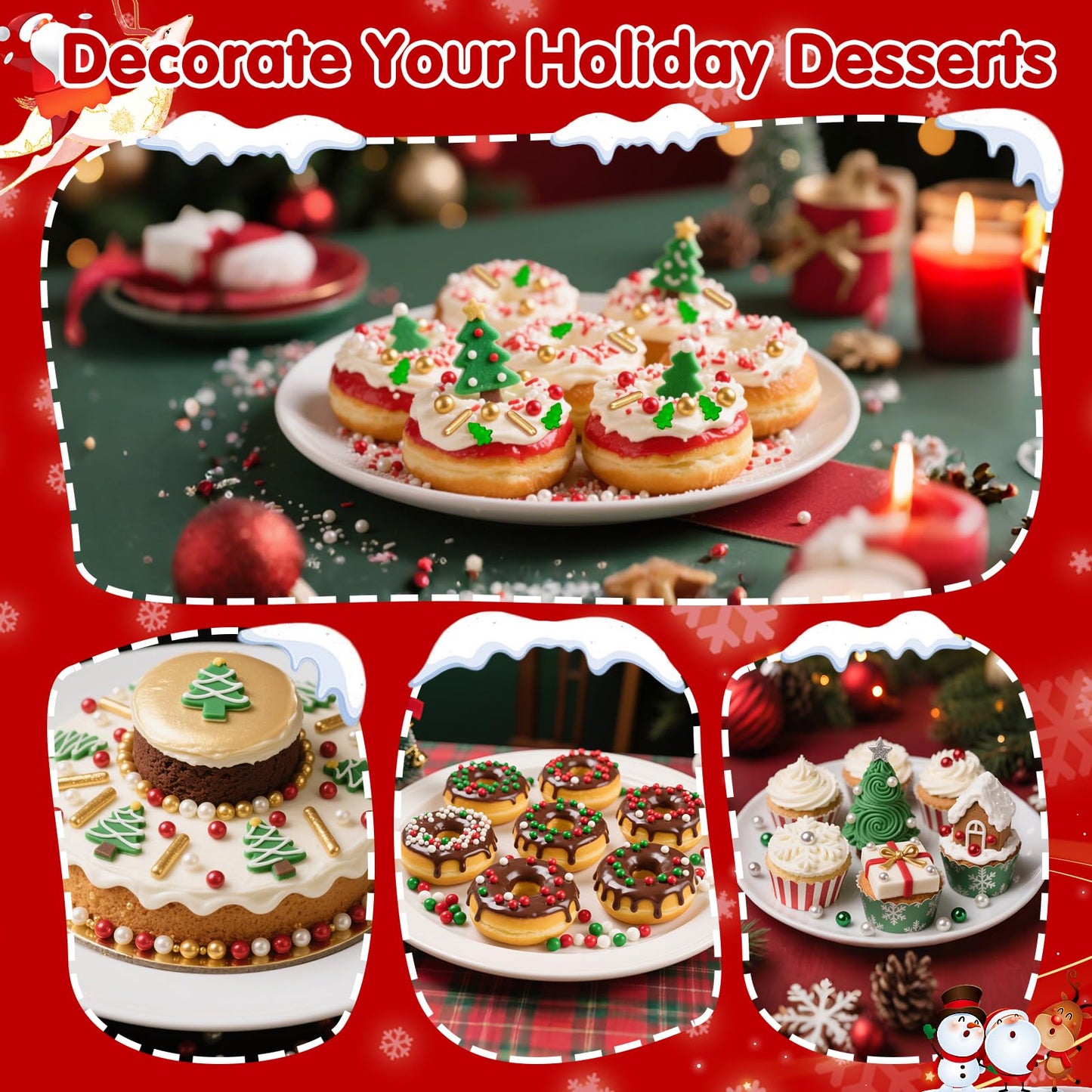 Christmas Tree Sprinkles for Cake Decorating,130g Red Gold and White Pearl,Gold Rods Green Trees Mixed,Edible Sugar Holiday spri
