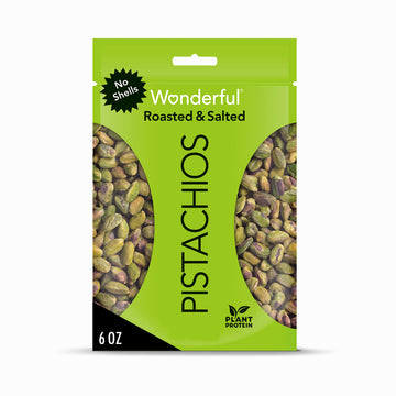 Wonderful Pistachios No Shells, Roasted & Salted Nuts, 6 Ounce Resealable Bag, Protein Snacks, Gluten Free, Healthy Snacks For A