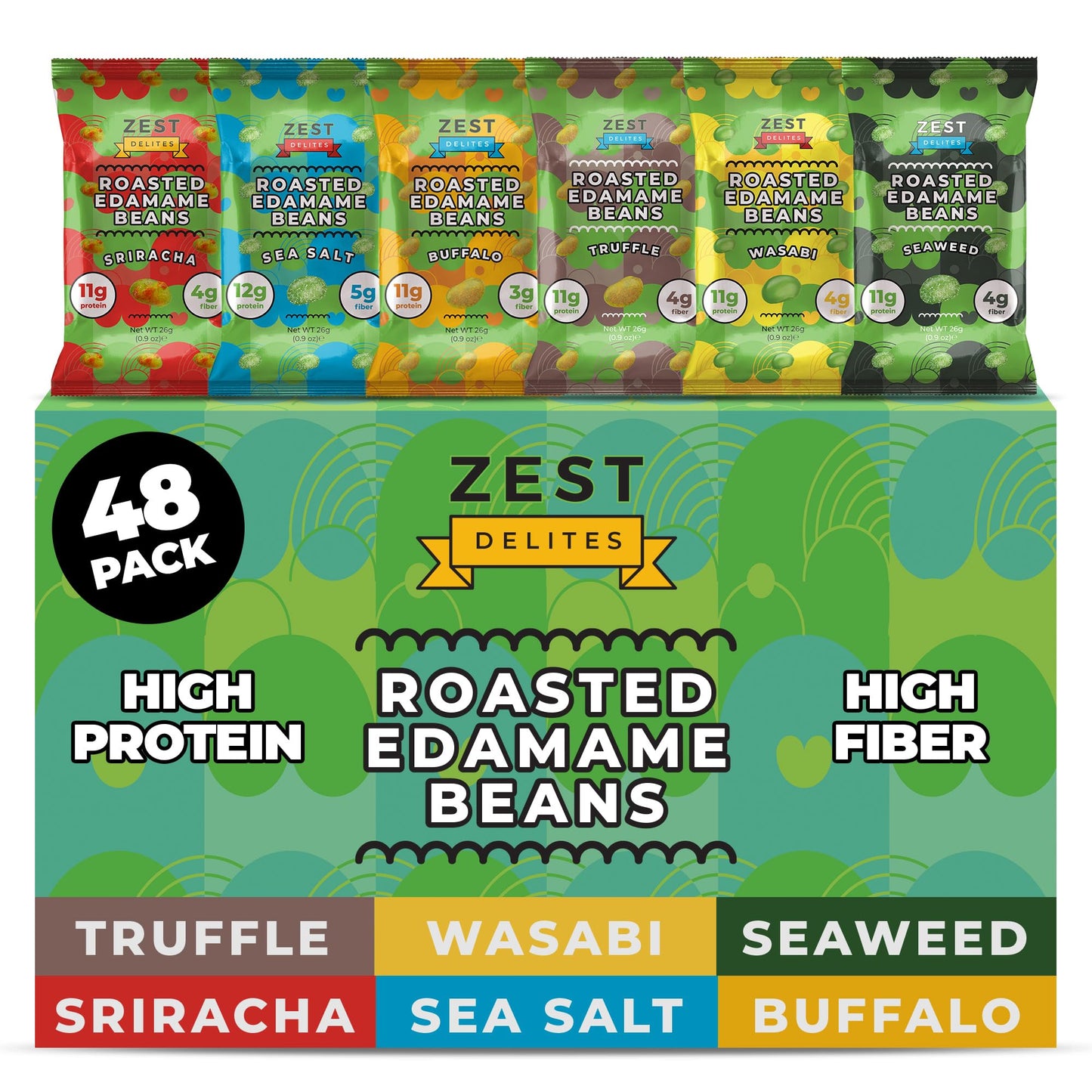 Edamame Snack By Zest Dprofessionals 26G X 48 Packs Healthy High Protein Snacks Bulk Keto Low Carb Low Calorie Sea Salt Sriracha Buffalo Truffle Seaherbal Product Wasabi