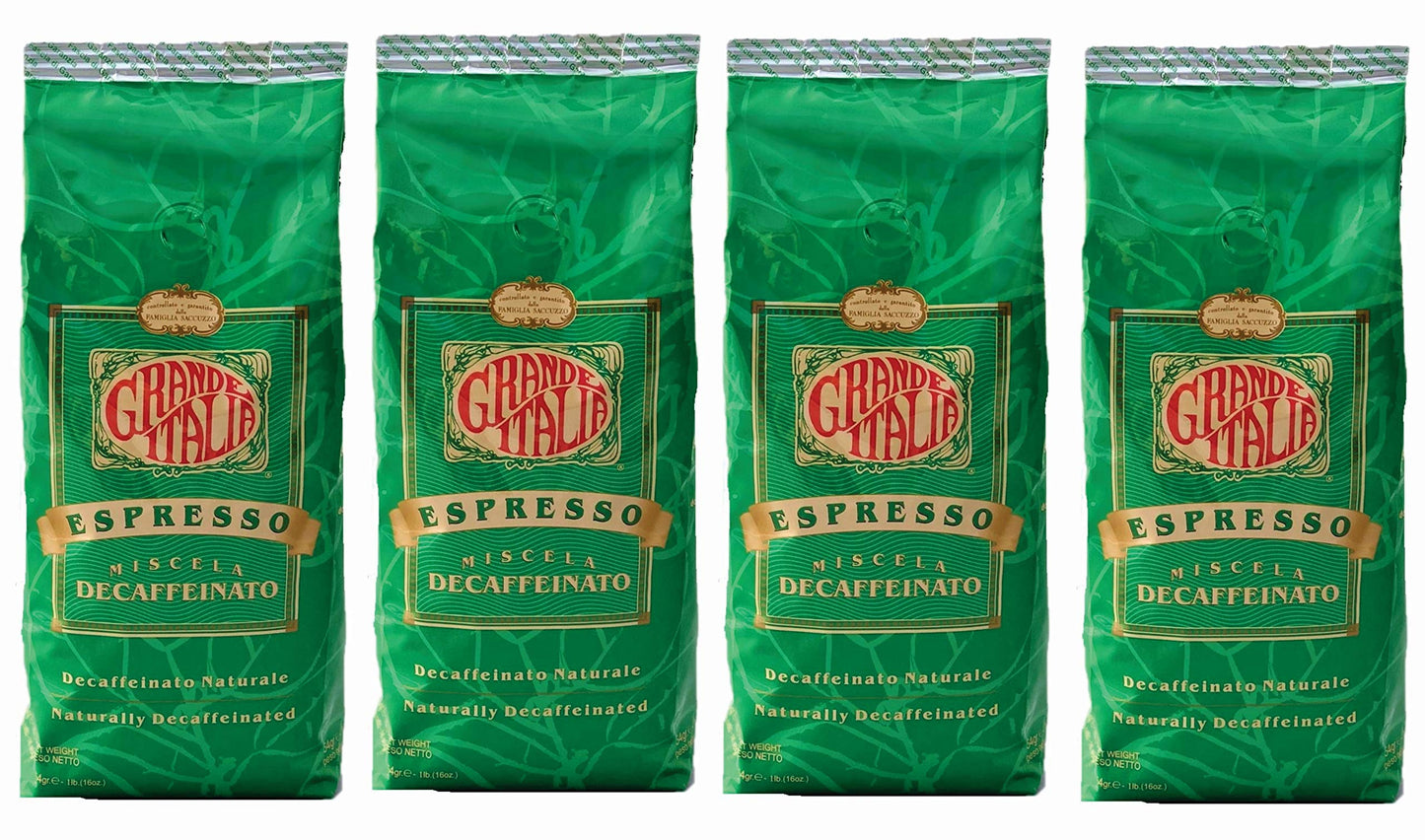 Grande Italia Espresso; Small Batch Artisan Roasted (Decaffeinato, 1LB (4 Pack))