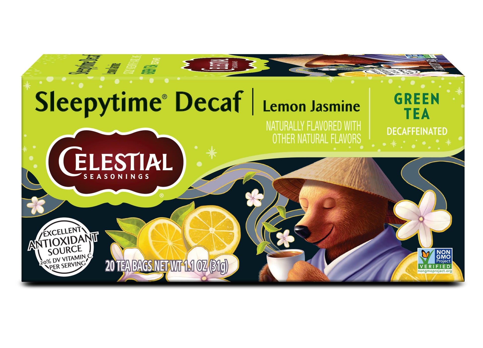Celestial Seasonings Sleepytime Decaf Lemon Jasmine Green Tea Bags 20 Tea Bags