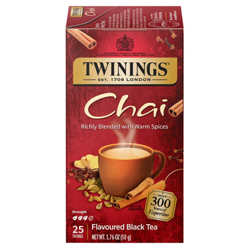 Twinings Chai Black Tea Individually Wrapped Bags, 25 Count (Pack of 6), Sweet, Savoury Spices, Caffeinated, Enjoy Hot or Iced,
