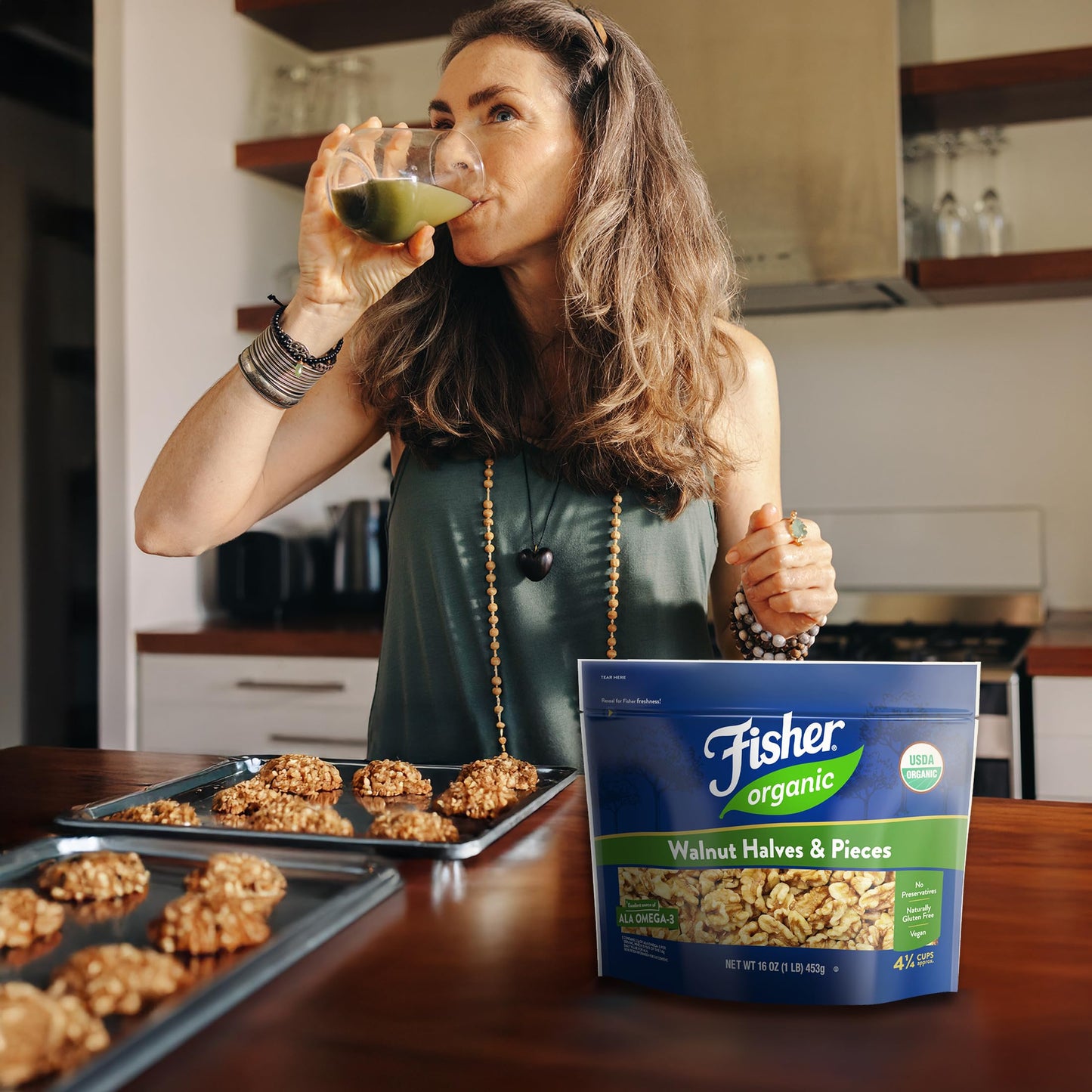 Fisher Organic Walnut Halves & Pieces 16 oz USDA Certified Organic Nuts Unsalted California Grown Non-GMO No Preservatives Walnuts for Baking & Cooking Healthy Snacks for mature-themeds Resealable Bag