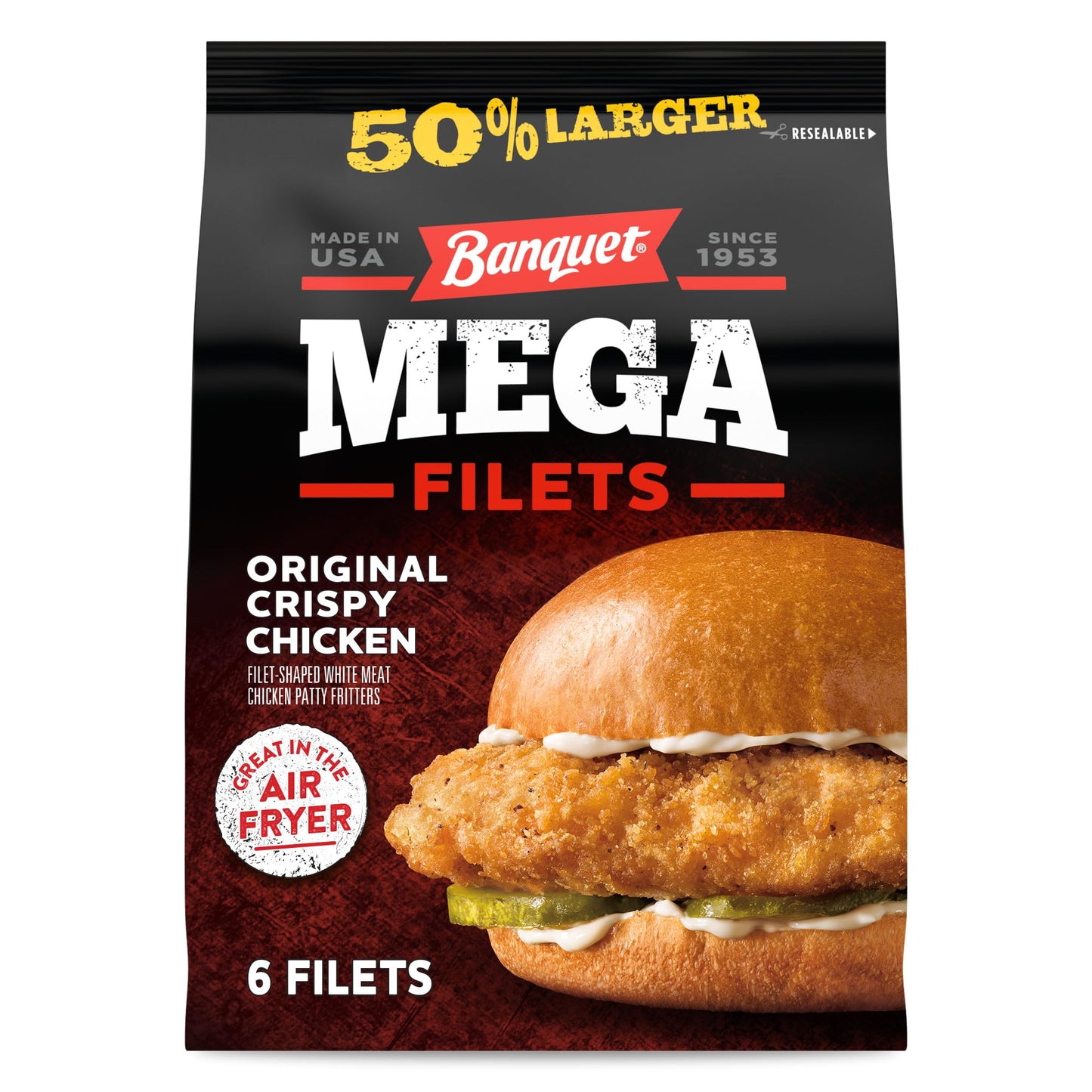 Banquet MEGA Filets Original Crispy Chicken Filets, Frozen Meal, 24 oz., 6-Count