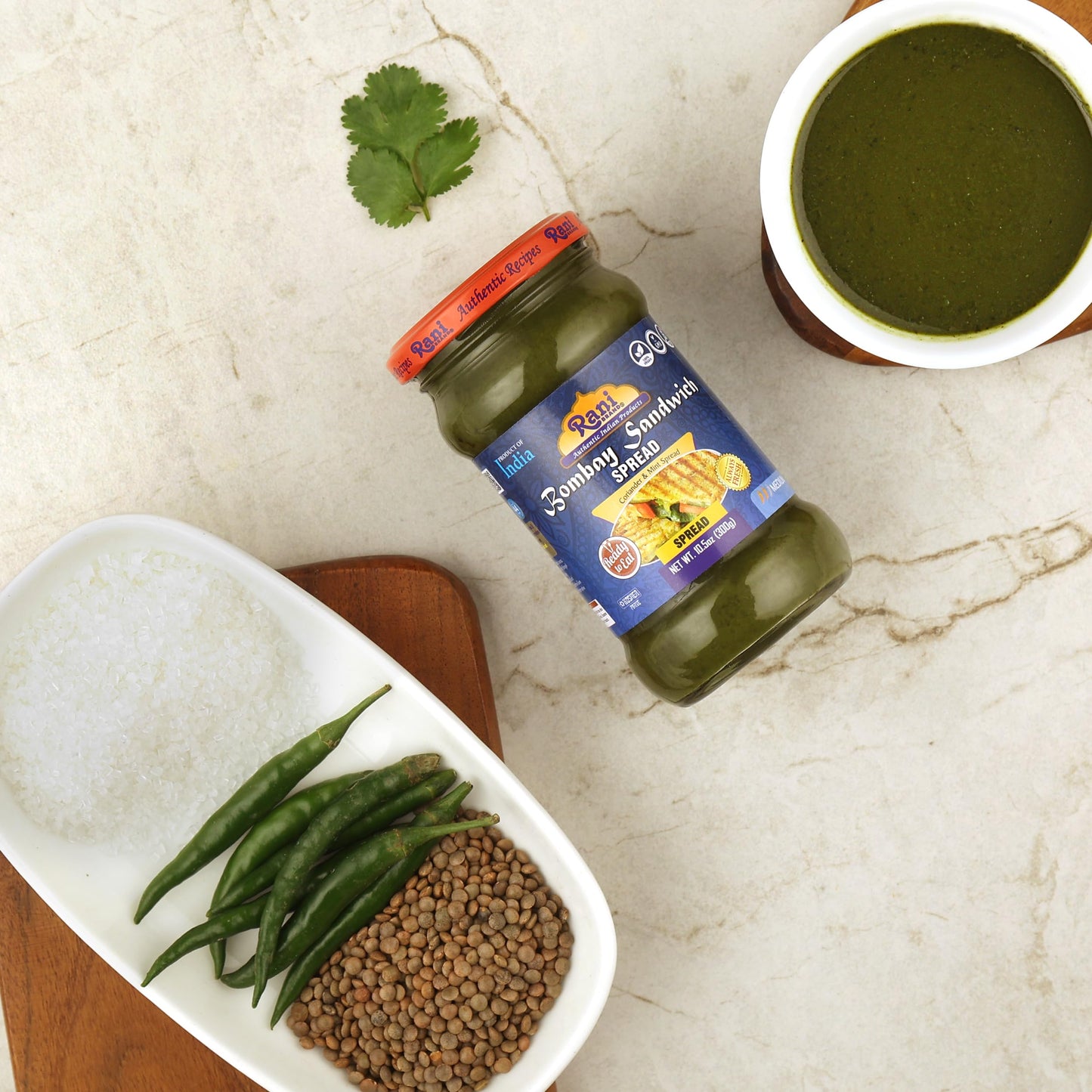 Rani Bombay Sandwich Spread, Mild (Mint & Coriander) 10.5Oz (300G) Glass Jar, Ready To Eat ~ Vegan | Gluten Free | Non-Gmo | Kosher | Indian Origin
