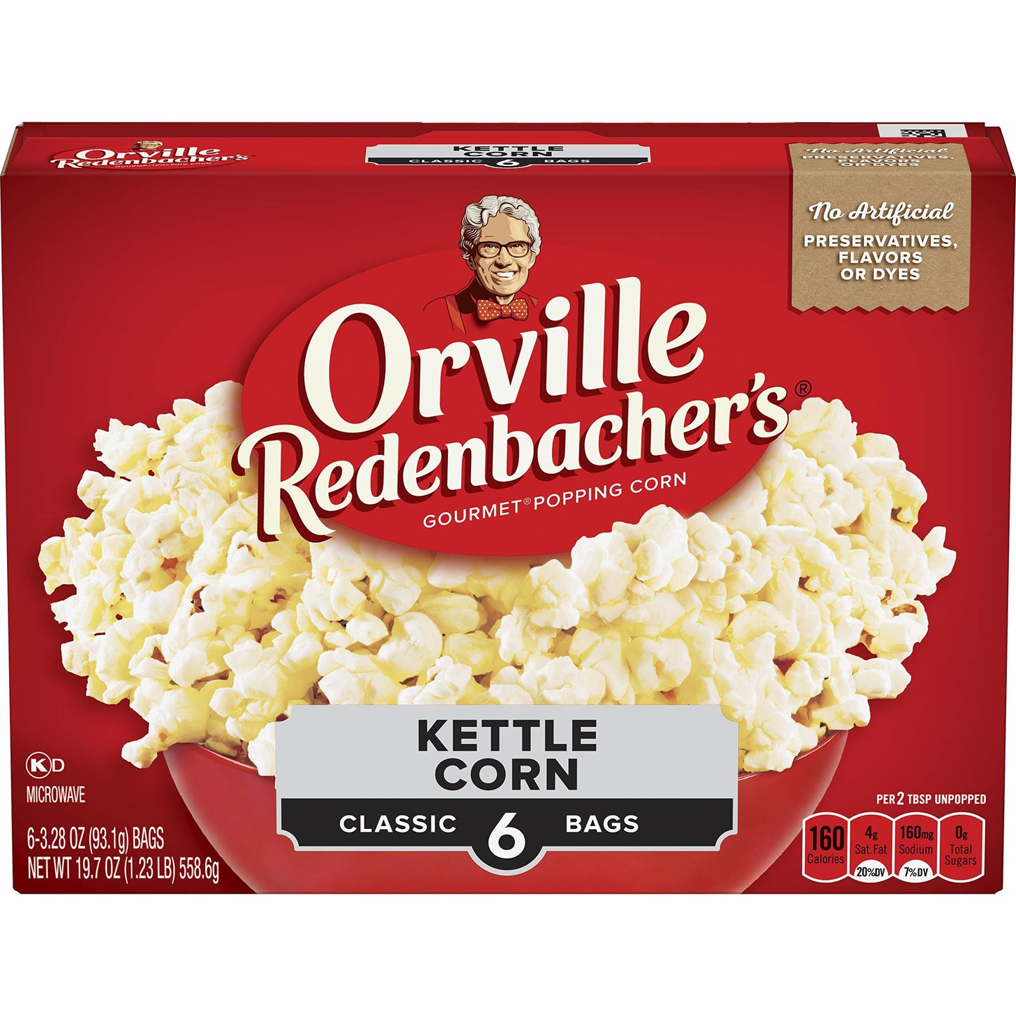 Orville Redenbachers Microwave Popcorn Kettle Corn 3G Fiber Per Serving Movie Night Supplies 3.28 Oz. 6-Count (6 Boxes)