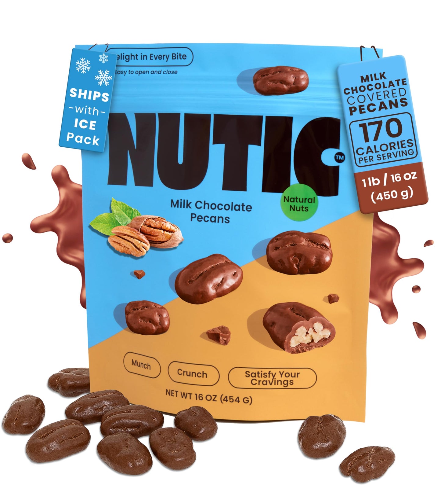 Nutic Milk Chocolate Covered Pecans - 1Lb - Sweet Delights - Indulge In Soft & Creamy, Exquisite Candy Clusters & Sweet Snacks,