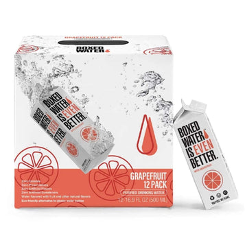 Boxed Water 16.9 Oz. (12 Pack) Grapefruit Flavored Water - Purified Drinking Water In 92% Plant-Based Boxes – Zero Calories & Sugar Free, More Sustainable Than Plastic Bottled Water