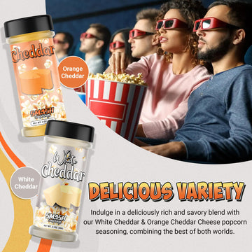Smash Seasonings White Cheddar & Orange Cheddar Popcorn Seasoning - 2 Pack Of Delicious Popcorn Seasoning In A Shaker Bottle