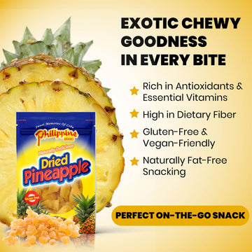 Philippine Brand Dried Pineapple Chunks - 3.5 oz Bag (Pack of 2), Vegan, Gluten-Free, Sweet & Chewy Snack