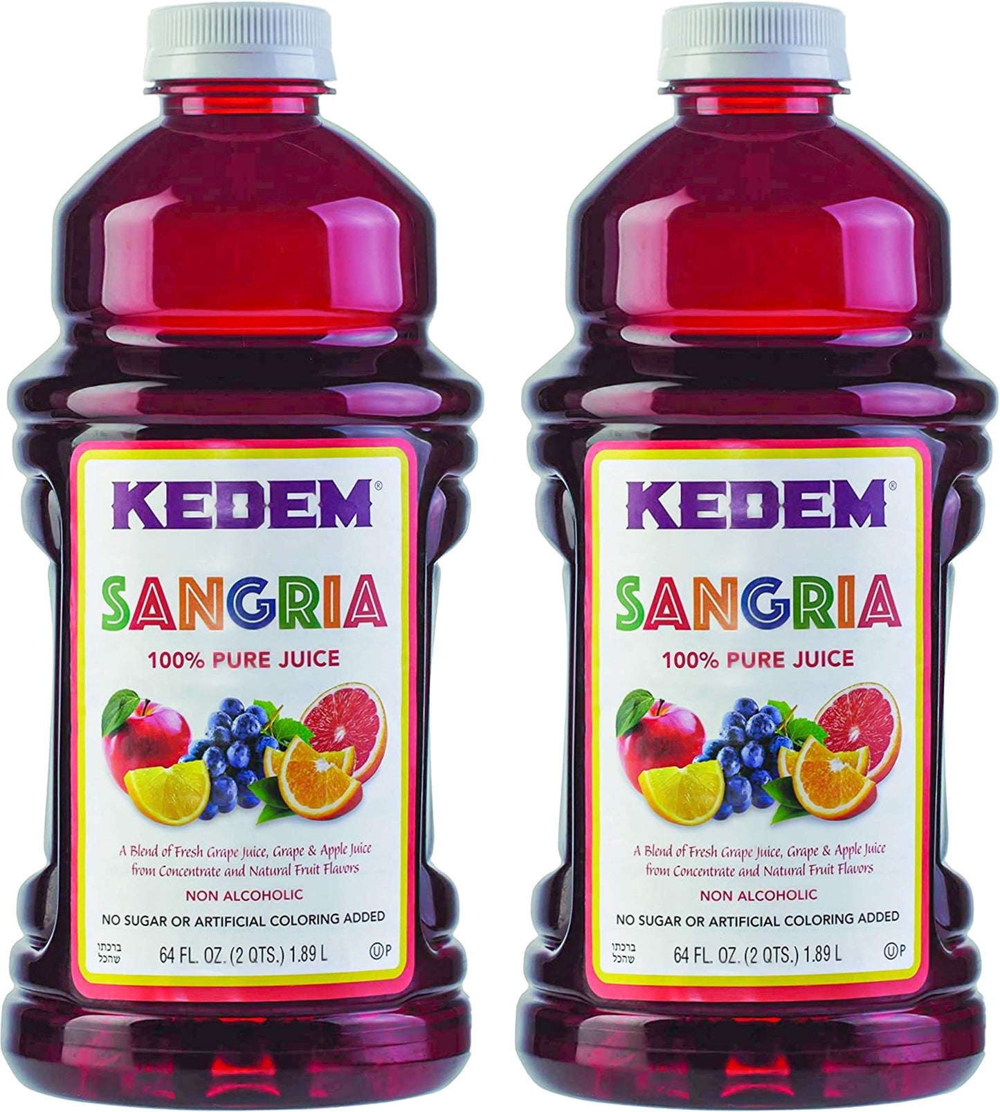 Kedem Sangria Soft Drink, 100% Pure Juice, 64 Fl Oz (Pack of 2), No Sugar or Artificial Coloring