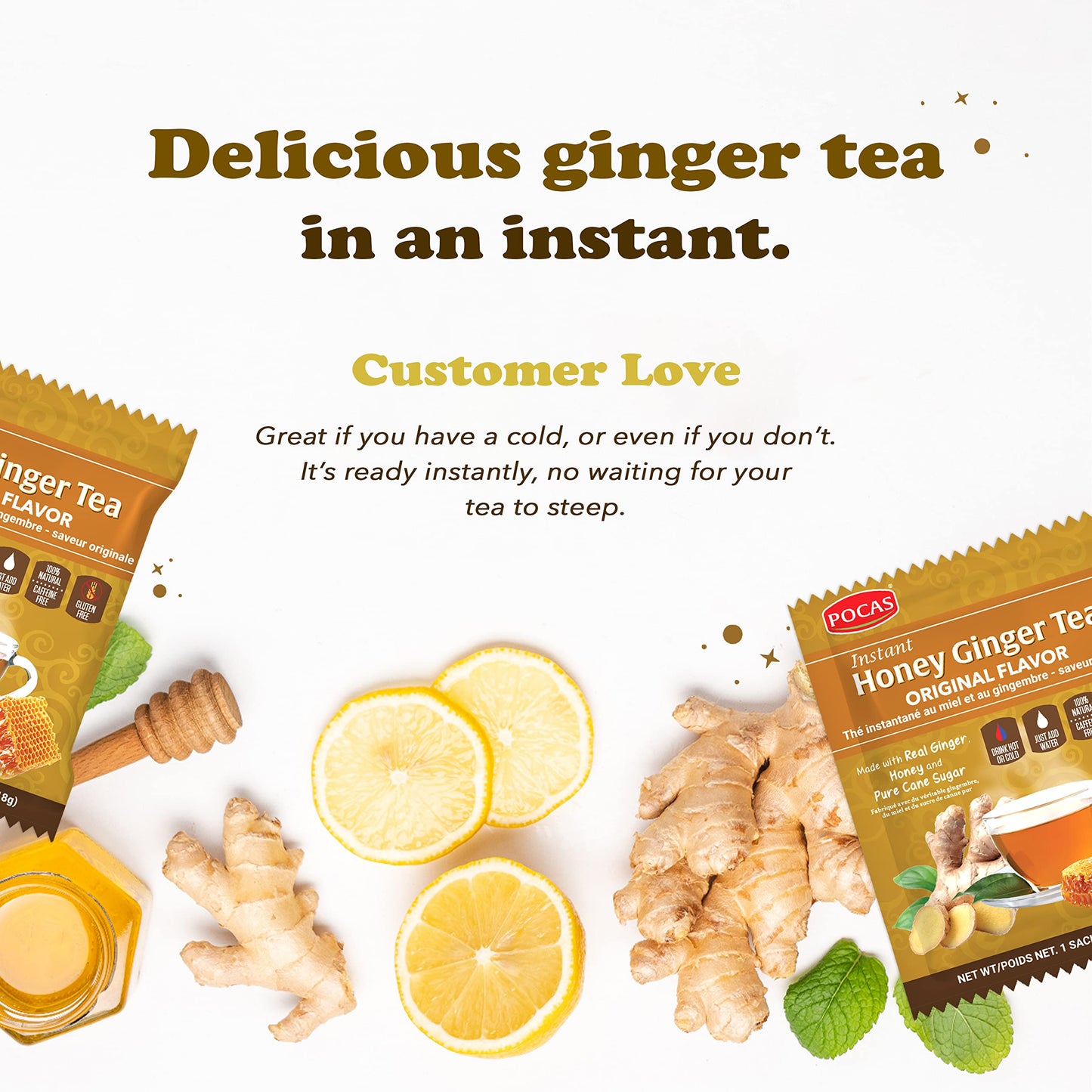 Pocas Honey Ginger Instant Tea Powder, Original & Soursop Variety 2-Pack, Ginger Extract & Real Honey, Caffeine-Free Tea, 20 Packets Per Box