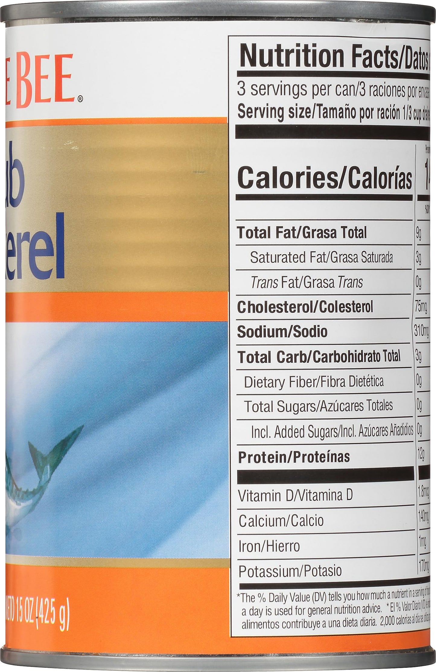 Bumble Bee Chub Mackerel, 15 Oz Can (Pack Of 12) - Canned Mackerel Fish, High Protein Keto Food, Gluten Free