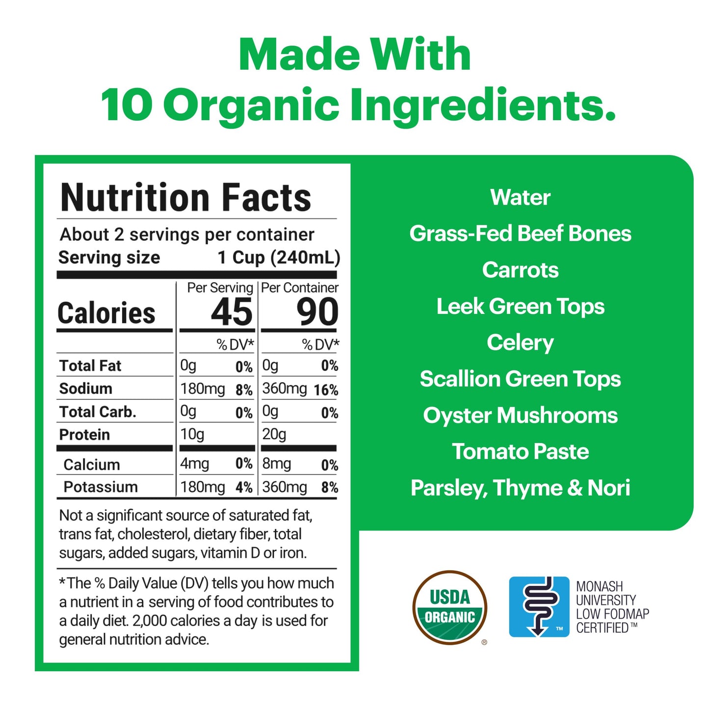 Organic Unsalted 16.9Oz Beef Bone Broth From Gourmend Foods (12 Pack) - Just 10 Ingredients, Low Fodmap Certified, Filler Free,