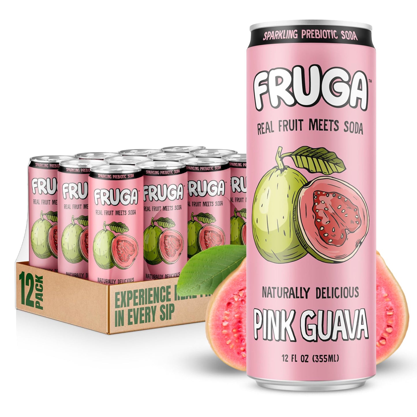 FRUGA Sparkling Fruit Soda, Prebiotic, Low Calorie, 12 Fl Oz, Pack of 12