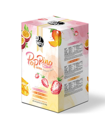 J WAY Bursting Popping Boba Bubble Pearl Variety Set with 3 Flavors Strawberry, Mango, Passion Fruit - Gift Box (3.3 lbs)