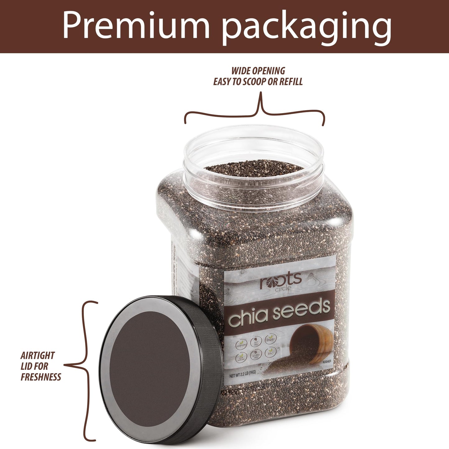 Roots Circle Non-GMO Chia Seeds | 1.3 Pound (Pack of 1) Raw Superfood, Vegan, Kosher, Nut & Gluten Free, Keto & Paleo Friendly |