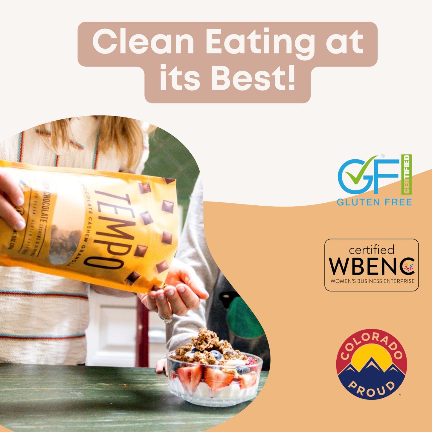 Tempo Granola Dark Chocolate Cashew Pecan Granola Clusters (6 Pack) Gluten Free Oats, High Protein, Low Sugar, Vegan, Dairy Free