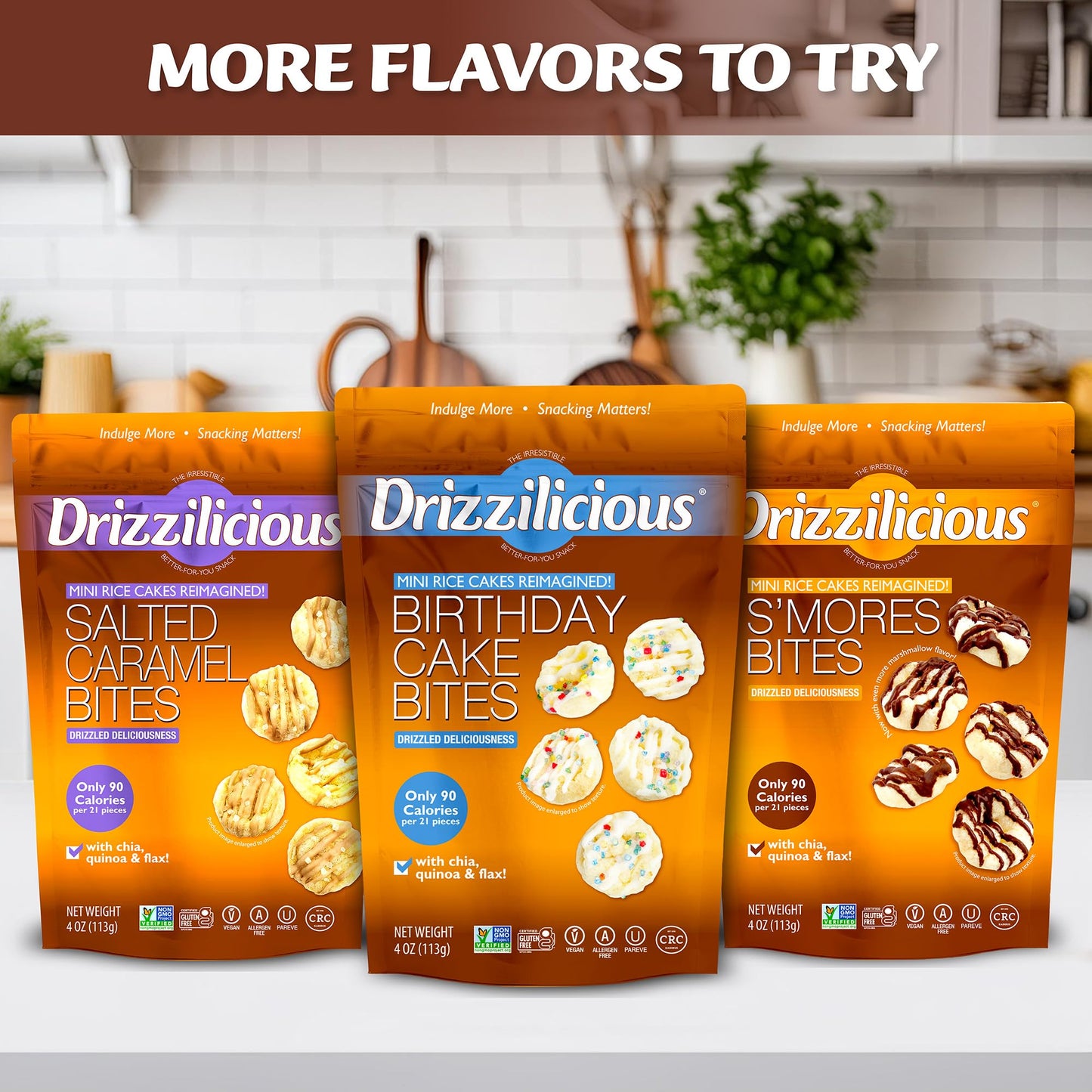 Drizzilicious Mini Rice Cakes Cookies & Cream - Rice Crisps, Healthy Snack For Mature-Themeds And Kids, Flavored Rice Cakes, Vegan, Gluten Free, Only 90 Calories Per Serving - 4 Oz (Pack Of 6)