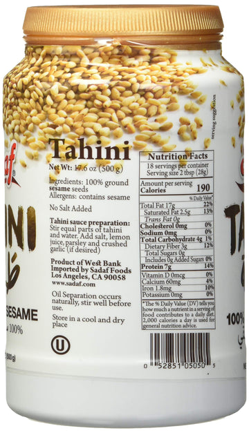 Sadaf Sesame Tahini Paste - 100% Pure Sesame Paste from ground sesame seeds - Tahini paste for Hummus, Baba Ghanoush and Dressin