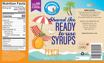 Hypothermias Shaved Ice & Snow Cone Syrup, Shaved Ice Flavor - Quart (32 Fl. Oz) - Peach - Non-GMO 100% Pure Cane Sugar, BPA-Fre