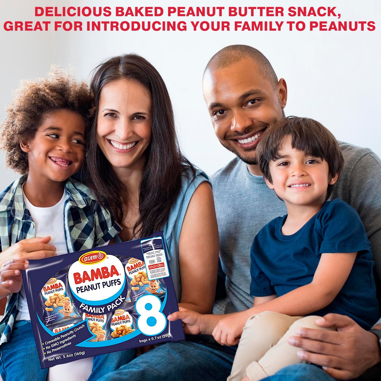 Osem Bamba Peanut Snacks for the Family - All Natural Peanut Puffs (Pack of 8) 0.7oz bags - Only 4 Ingredients - Peanut Butter P