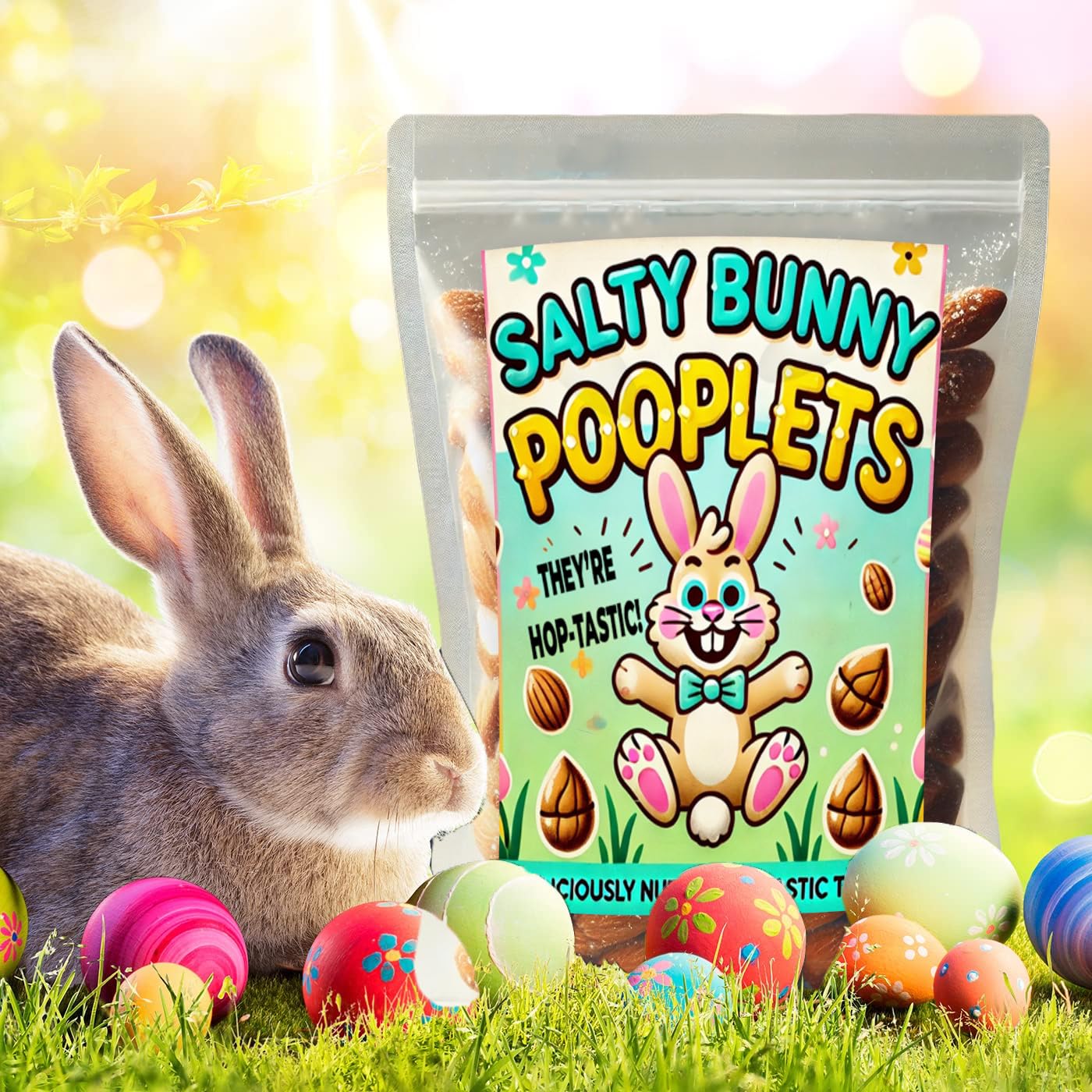Salty Bunny Pooplets - Premium Roasted Salty Almonds - Easter Basket Stuffers - Cute Healthy Fillers And Tasty Treats