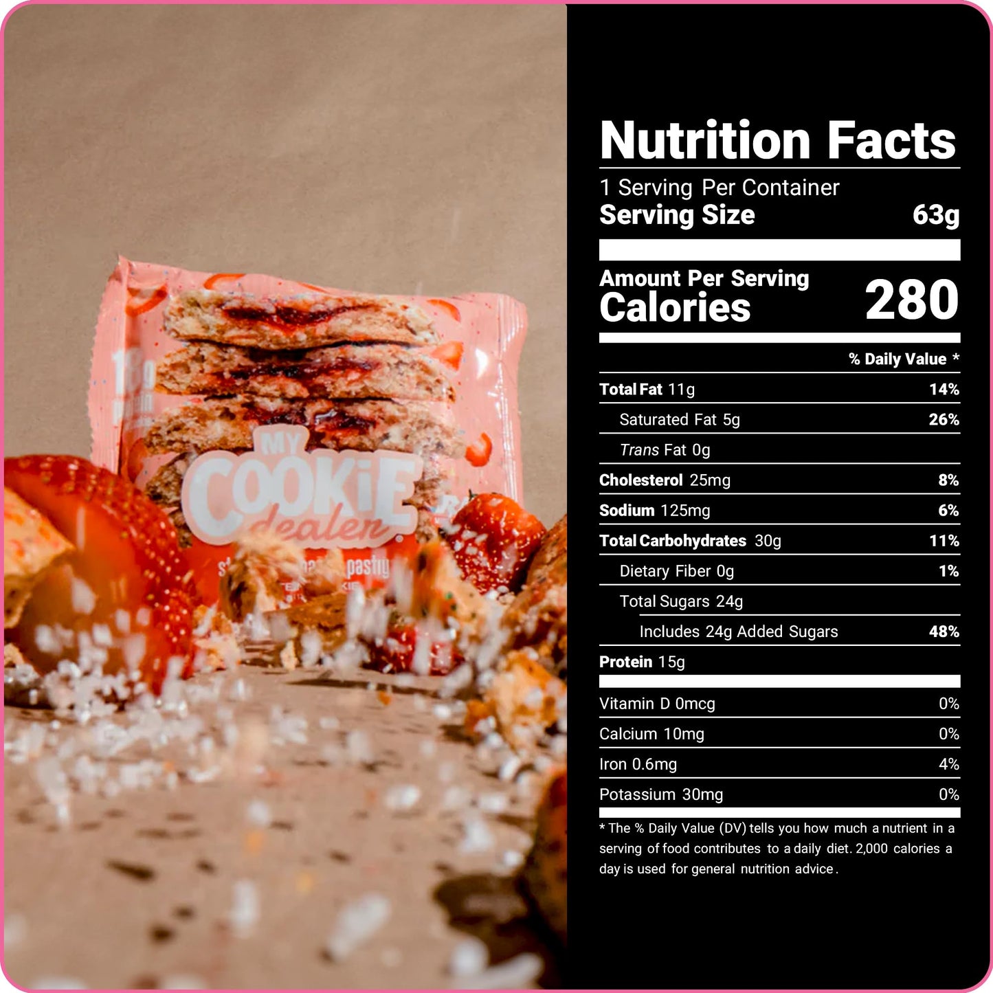 My Cookie Dealer Protein Cookies, Strawberry Creme, 15g Protein, 2.2oz, Pack of 12, Individually Wrapped Snacks