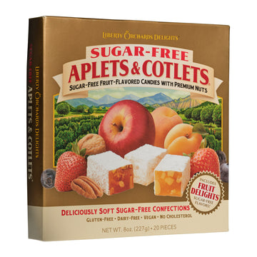 Liberty Orchards Sugar Free Aplets & Cotlets - Vegan Gourmet Snack Sugar Free Turkish Delight Candy Gift Box 8 Oz.