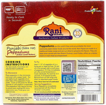 Rani Pappadums (Indian Lentil Wafer Snack) Punjabi Papad - Extra Hot, 7Oz (200G) Approximately 15Pc, 7 Inches ~ All Natural | Gl
