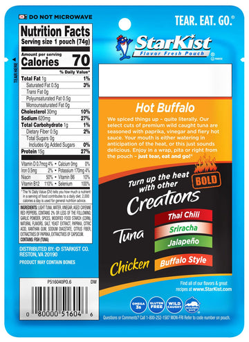 Starkist Tuna Creations Bold Hot Buffalo Style, Single Serve Pouch, 2.6 Oz