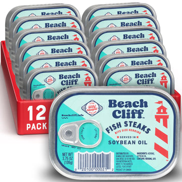 Beach Cliff Wild Caught Fish Steaks In Soybean Oil, 3.75 Oz Can (Pack Of 12) - 17G Protein Per Serving - Great For Pasta & Seafo
