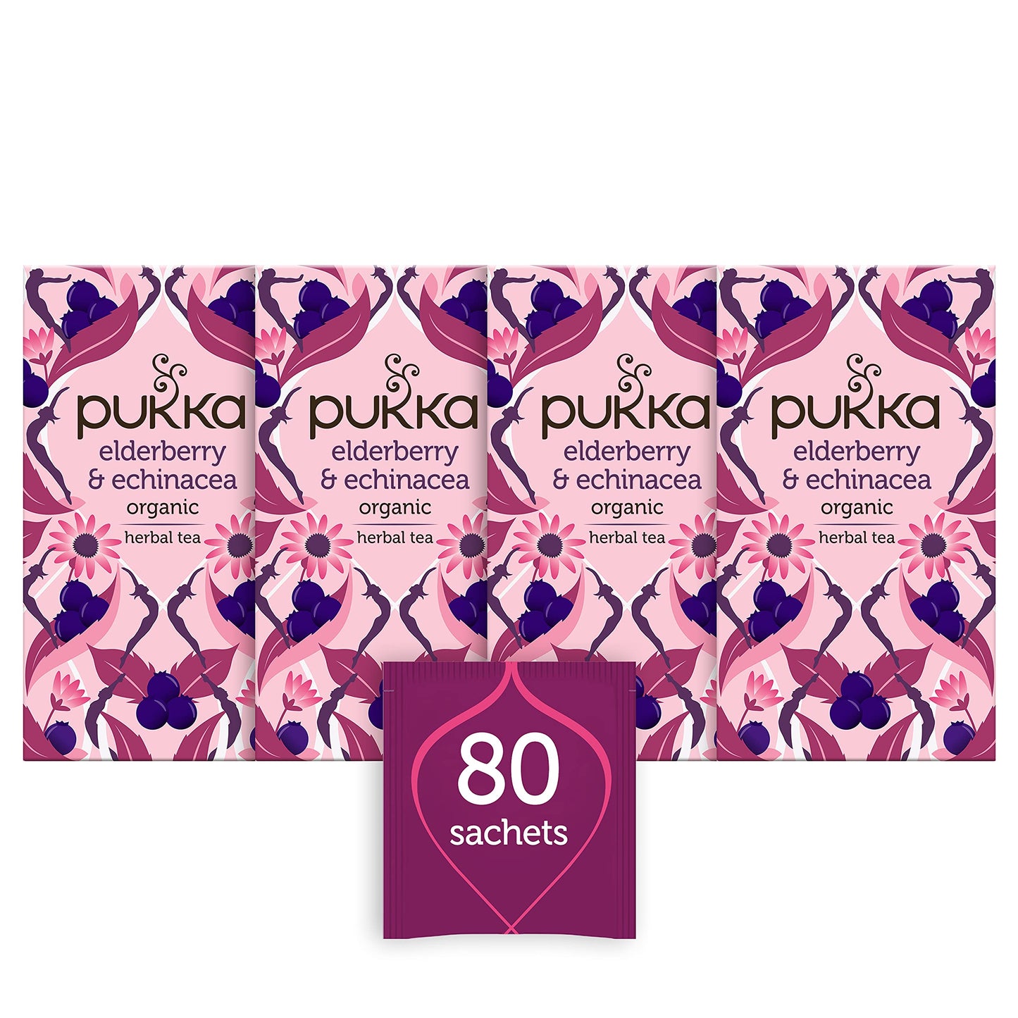 Pukka Organic Elderberry And Echinacea With Elderflower 20 Tea Bags (Pack Of 4)