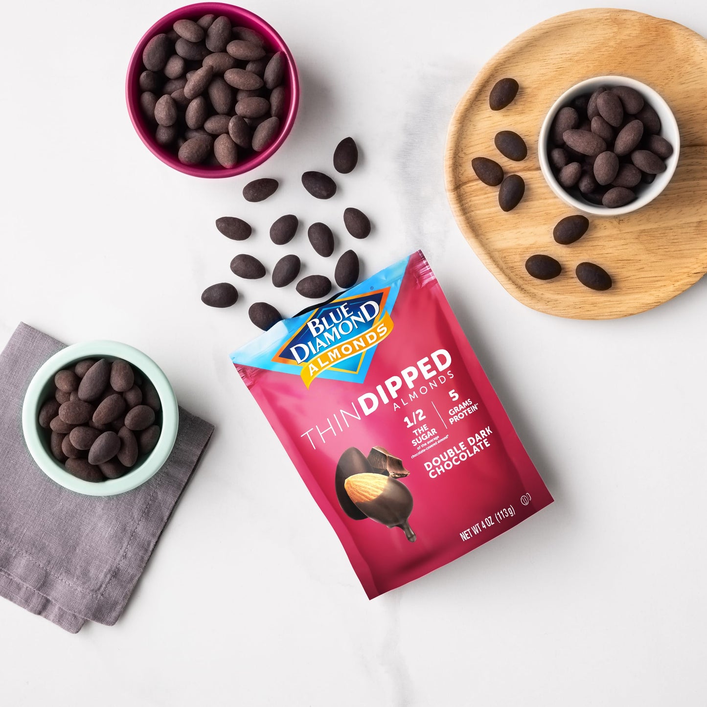 Blue Diamond Almonds, Dark Chocolate Covered Thin Dipped Snack Nuts For Guilt-Free Snacking With Half The Sugar, Perfect For Gat