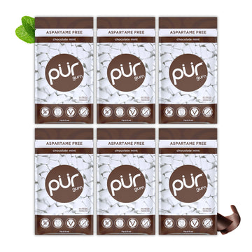 Pur Gum | Aspartame Free Chewing Gum | 100% Xylitol | Natural Chocolate Mint Flavored Gum, 55 Pieces (Pack Of 6)