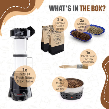 Fresh Roast Coffee Roaster Bundle Sr800, Glass Extension Tube, Coffee Bean Cooler, (2 Lbs) Sample Pack Of Green Beans, (2- Pack)
