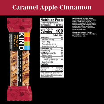 KIND THINS Caramel Apple Cinnamon Snack Bars, Gluten Free, 100 Calorie, 60 Count, 0.74 Ounce Each