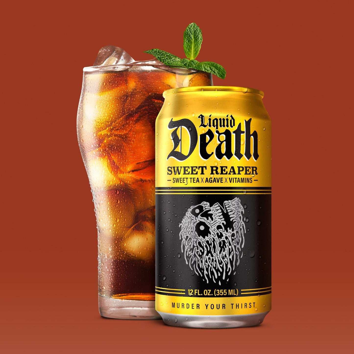 Liquid Death, Sweet Reaper Iced Tea, 12-Pack (12 Oz Cans), Southern Style Sweet Tea, Low Calorie, No Artificial Sweeteners, B12