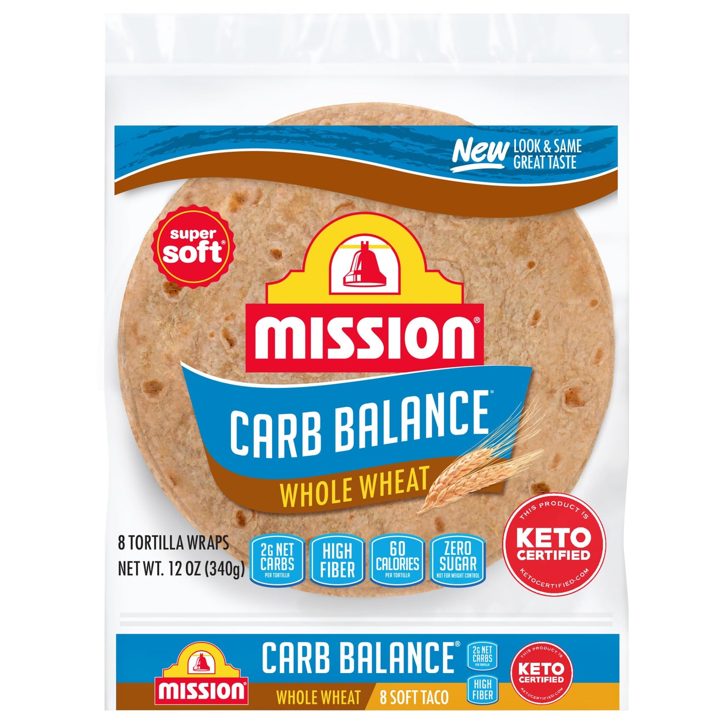 Mission Carb Balance Soft Taco Whole Wheat Tortillas, Medium Size, 8 Count, Low Carb, Keto, Whole Grains, High Fiber, No Sugar