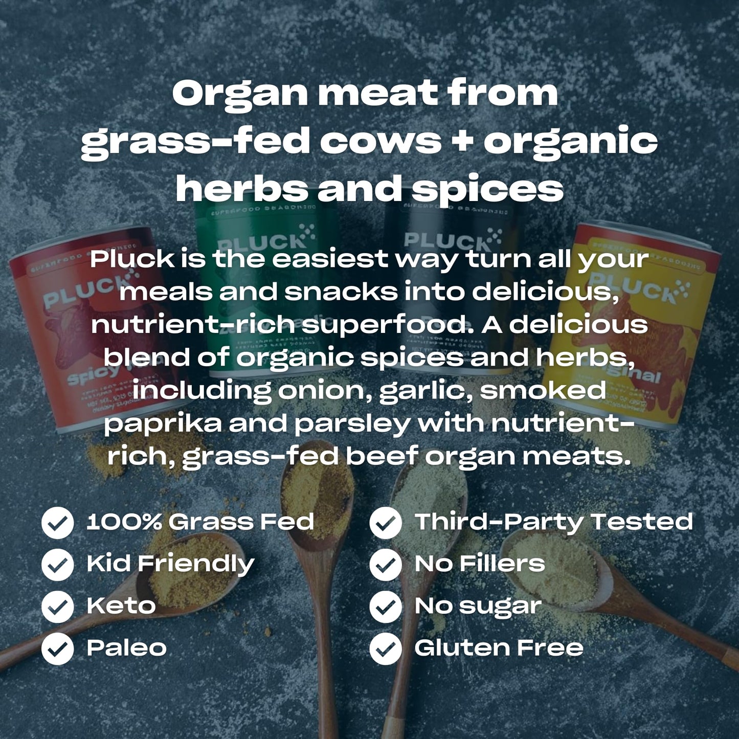 PLUCK All-Purpose Seasoning Blend for Organ Meat, 1.76 oz, Made with Grass-Fed Beef Organs, Sea Salt, Shark Tank Feature