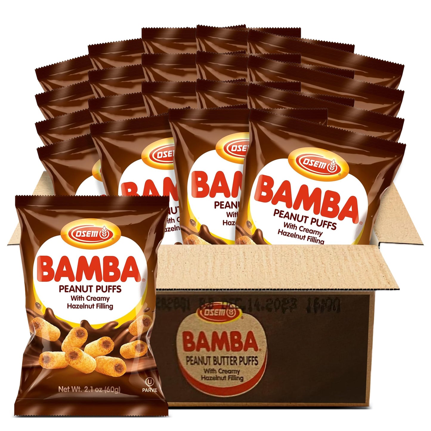 Bamba Hazelnut Cream Peanut Butter Snacks All Natural Peanut Butter PB Corn Puffs, 2.1oz Bag (Pack of 20)