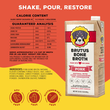Brutus Bone Broth for Dogs - All Natural Gravy & Treat - 64 Fl Oz - Made in USA - Glucosamine & Chondroitin for Healthy Joints