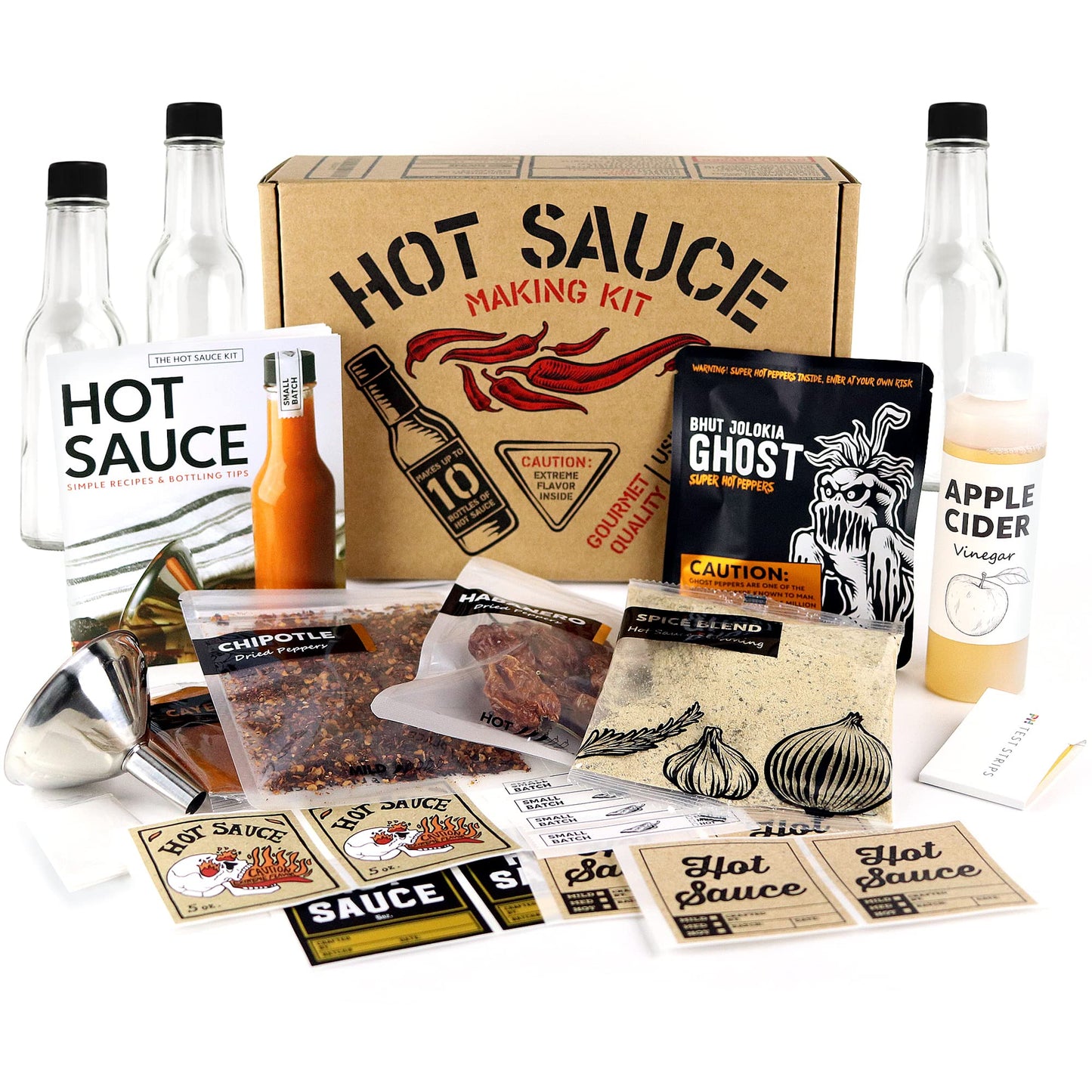 Deluxe Hot Sauce Making Kit Ghost Pepper Edition Gourmet Spice Blend 3 Bottles Fun Labels Make Your Own Diy For Dad Grandpa Papa Secret Santa. (Deluxe Ghost Pepper Kit)