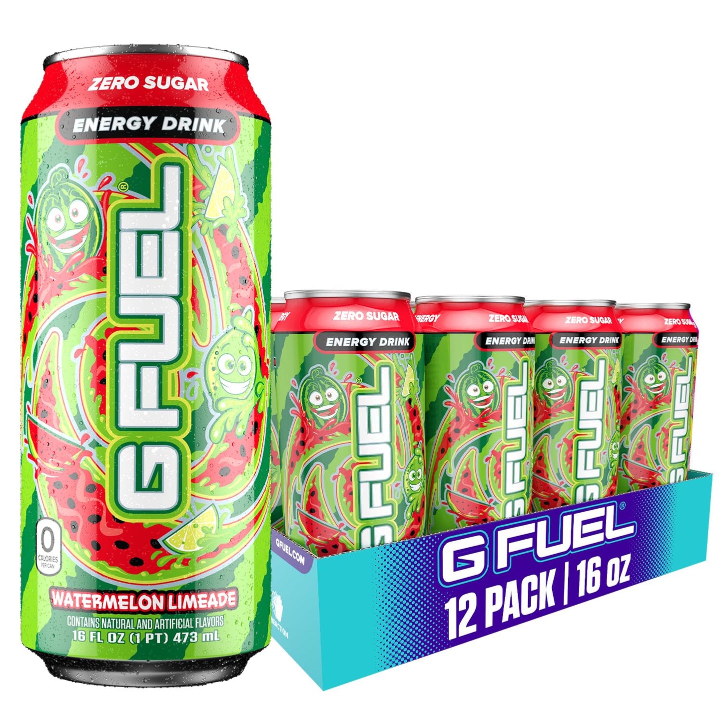 G Fuel Watermelon Limeade Energy Drink, 16 oz Can, 12-Pack Case