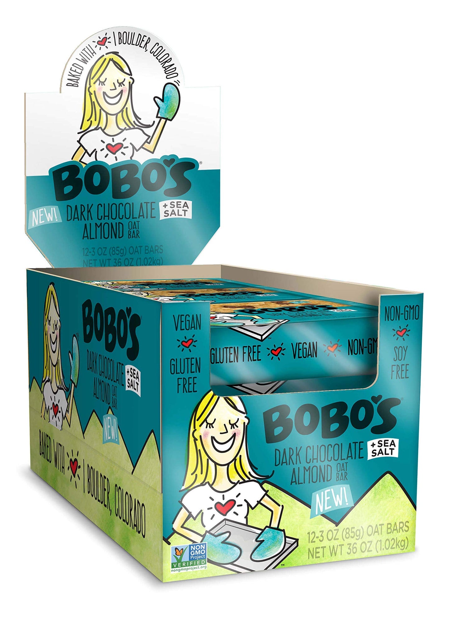 Bobos Oat Bars, Gluten Free Bars, Dark Chocolate Almond Sea Salt, Pack of 12
