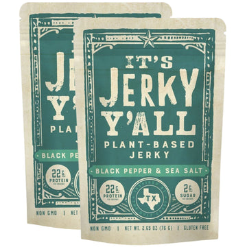 It'S Jerky Y'All Vegan Jerky Sea Salt & Pepper - Beyond Tender And Tasty Vegan Snacks - High Protein, Low Carb, Non-Gmo, Gluten-