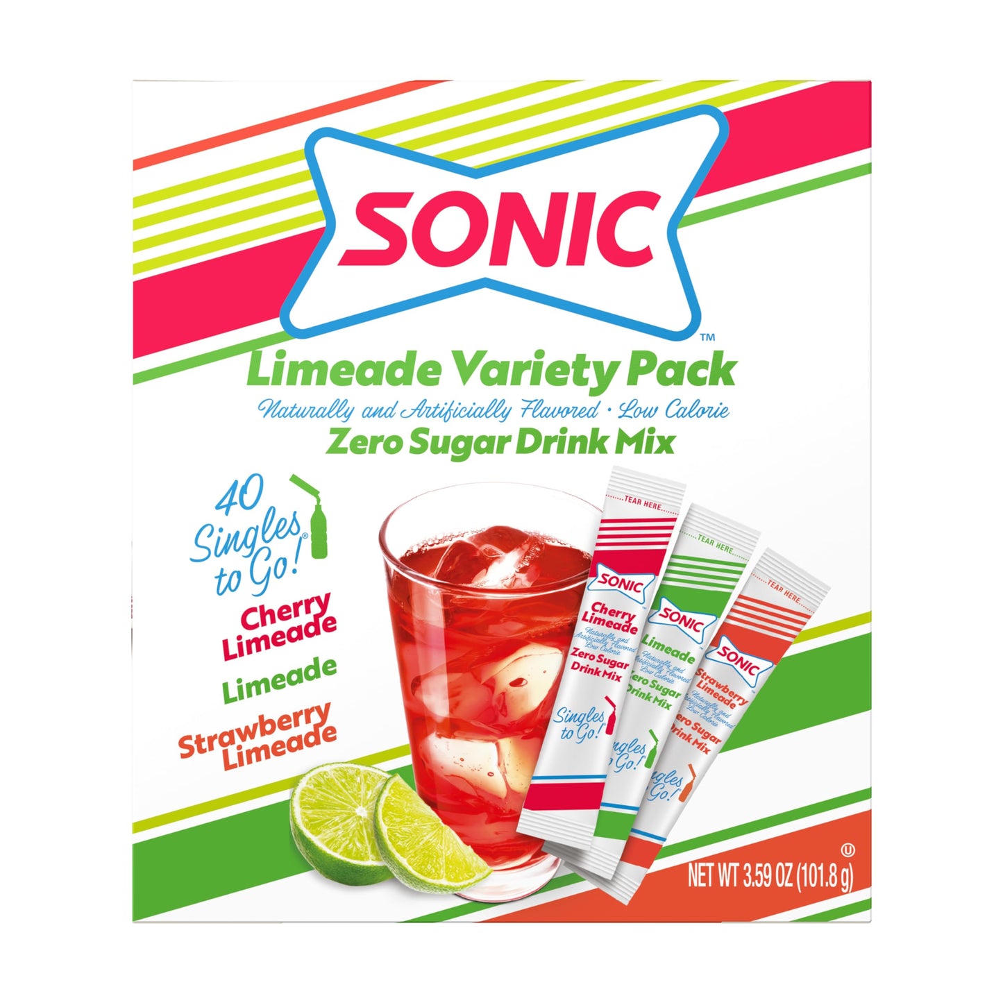 SINGLES TO GO! Sonic Singles To Go Variety Pack, 40 Servings, Powdered Drink Mix, Cherry Limeade & Strawberry Limeade, 3.59 Ounce