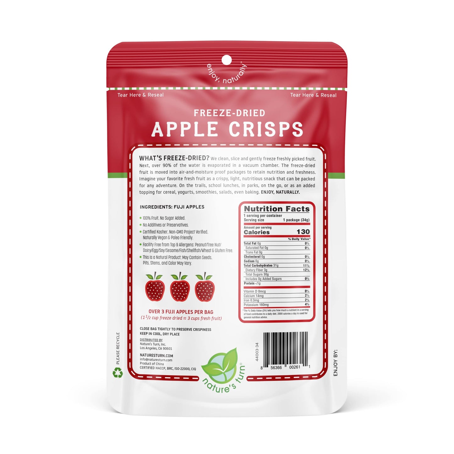 Natures Turn Freeze-Dried Fruit Snacks, Apple Crisps, Pack Of 2 (1.2 Oz Each)