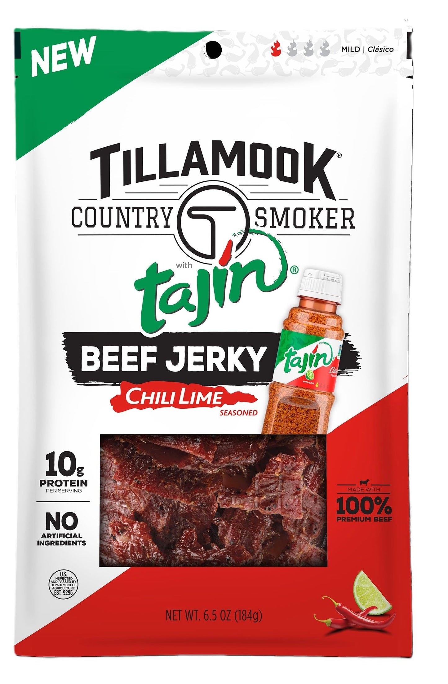Tillamook Country Smoker Taj N Flavored Chili Lime Beef Jerky,High Protein, Ready To Eat Snacks, Savory And Tangy Flavor, On-Th