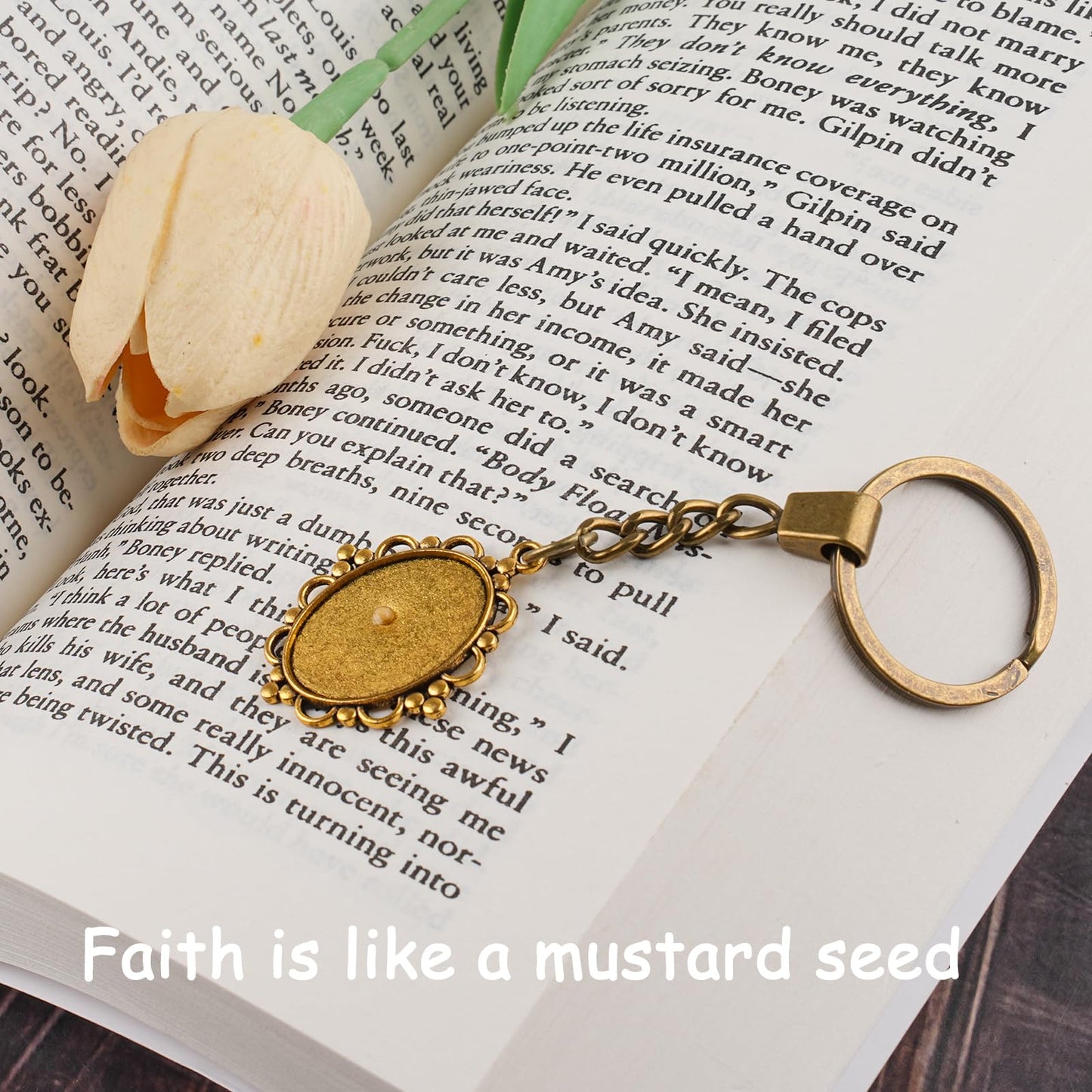 Qpige Mustard Seed Keychain Card, Bronze, Small, Christian Gifts for Women and Men, Faith-Based Baptism Inspirational Gift